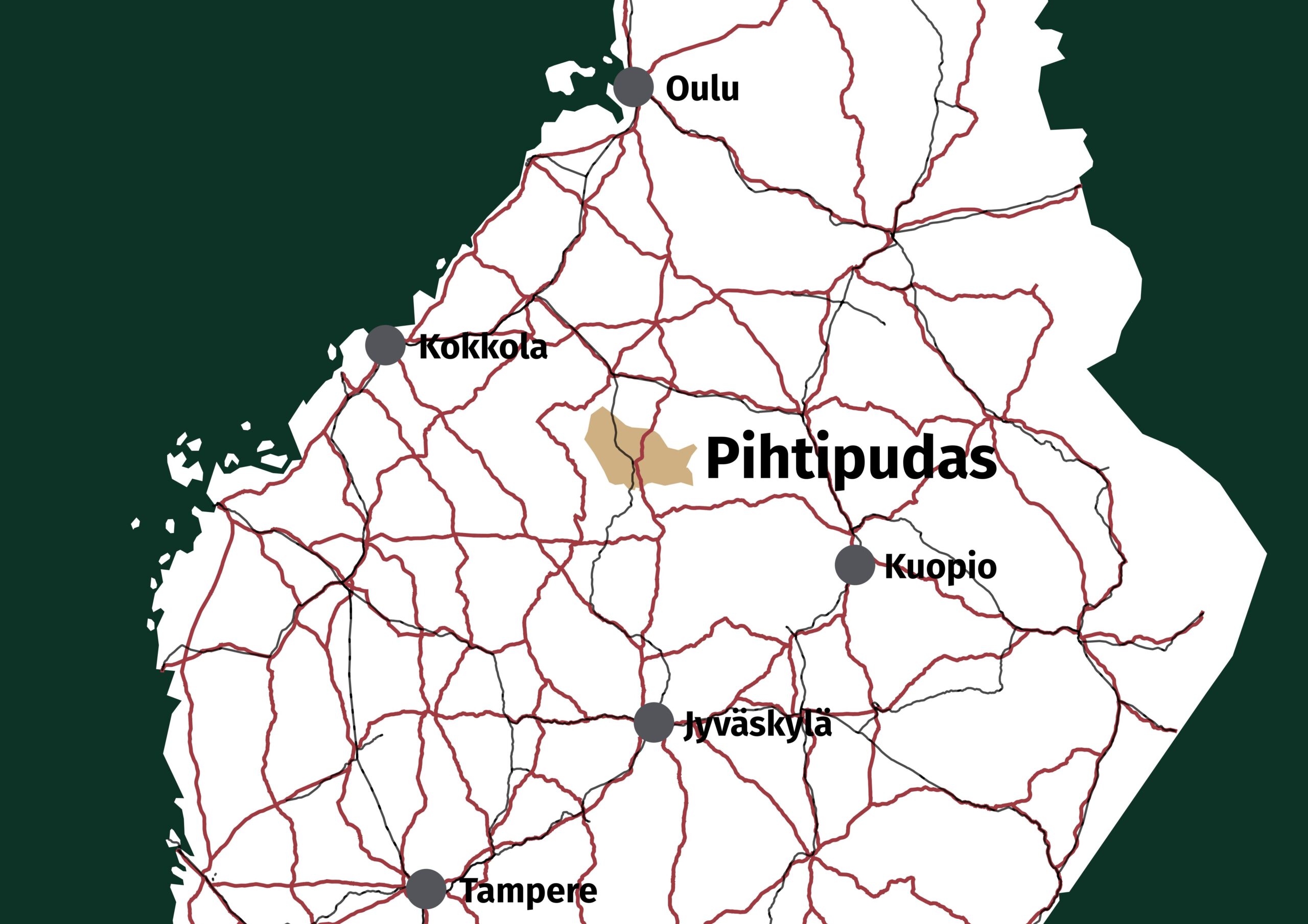 Pihtipudas sijainti kaupungit